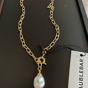 BaubleBar Gold Necklace with Pearl Charm